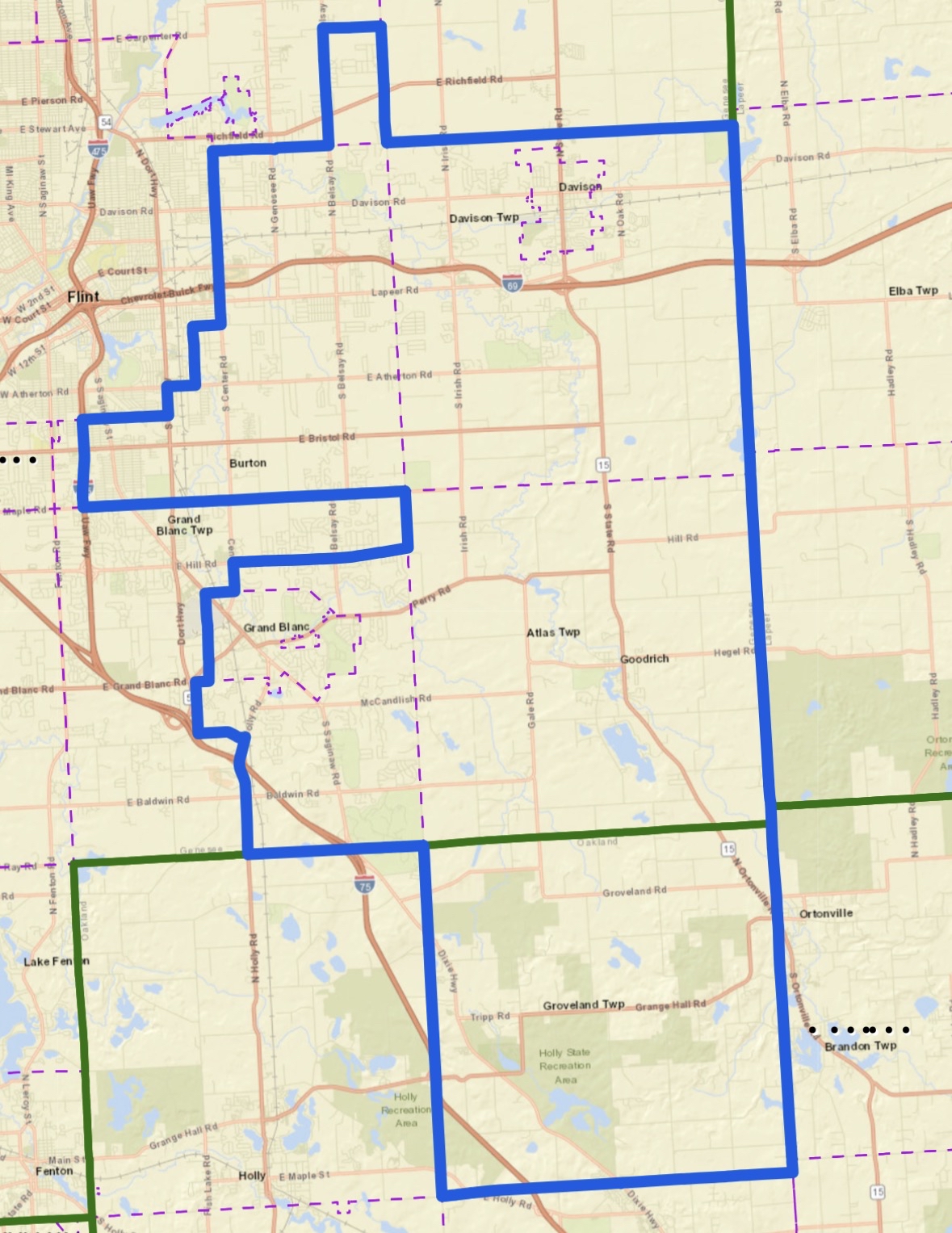 District 68, Extending from Burton and Davison, to Atlas Township, Grand Blanc, and Groveland Township.
